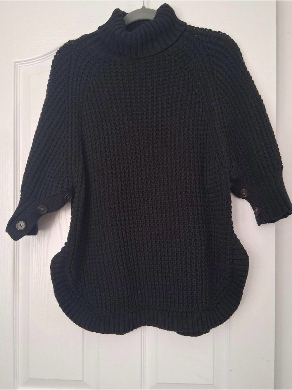 J. Crew Black Chunky Ribbed Turtleneck Sweater with Button Cuffs